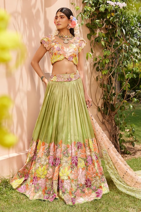 Anu Pellakuru Floral Embroidered Bridal Lehenga Set 