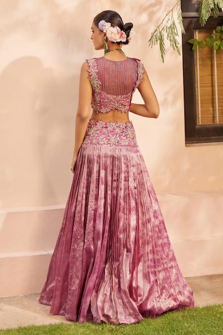 Anu Pellakuru Floral Embroidered Pleated Bridal Lehenga Set 