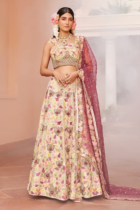 Pink Organza Embroidered Wedding Lehenga Choli with Dupatta - LC4304
