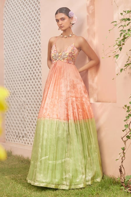 Anu Pellakuru Color Blocked Pleated Gown 