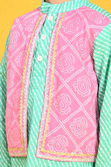 Shop_Saka Designs_Blue Cotton, Taffeta Embroidery Linear Print Kurta Set_Online_at_Aza_Fashions