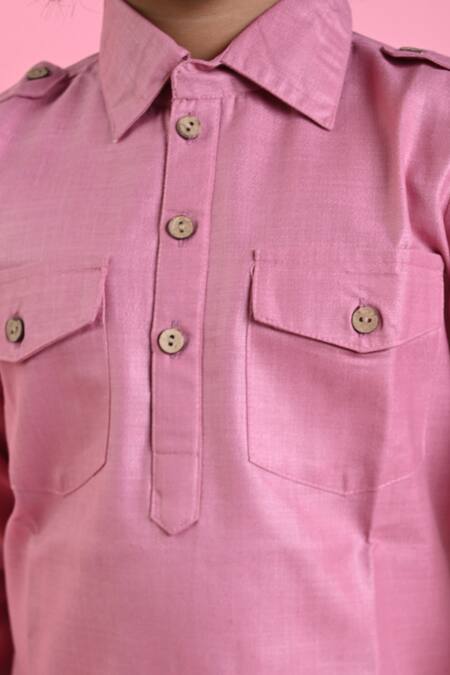 Shop_Saka Designs_Peach Cotton Pathani Kurta And Salwar Set_Online_at_Aza_Fashions