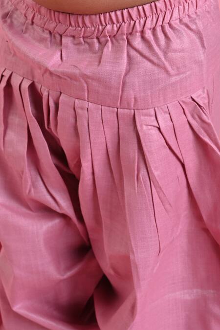 Saka Designs_Peach Cotton Pathani Kurta And Salwar Set_at_Aza_Fashions