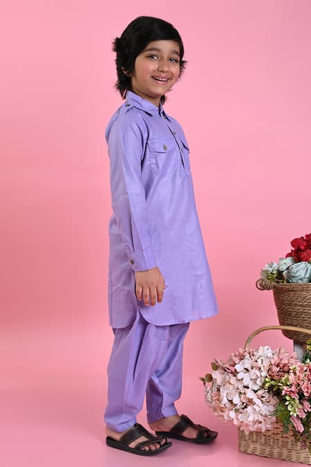 Buy_Saka Designs_Purple , Satin Full Sleeve Kurta And Salwar Set_Online_at_Aza_Fashions