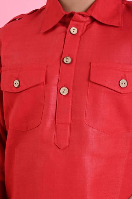 Shop_Saka Designs_Red , Satin Pathani Kurta And Salwar Set_Online_at_Aza_Fashions