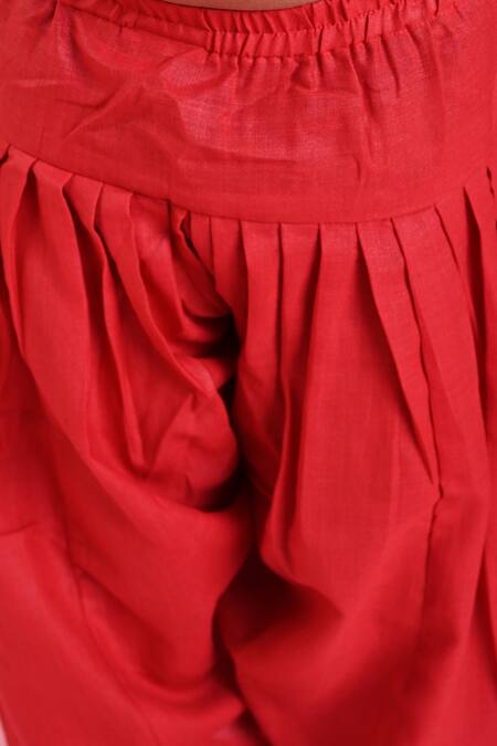 Saka Designs_Red , Satin Pathani Kurta And Salwar Set_at_Aza_Fashions