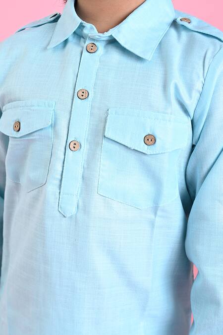 Shop_Saka Designs_Blue Cotton Plain Pathani Kurta And Salwar Set_Online_at_Aza_Fashions