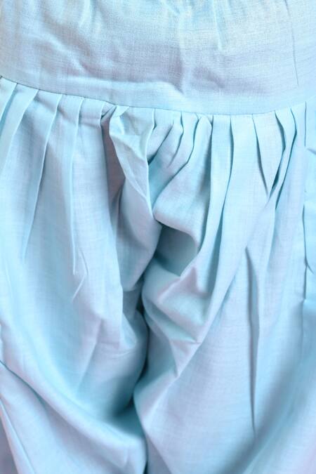 Saka Designs_Blue Cotton Plain Pathani Kurta And Salwar Set_at_Aza_Fashions