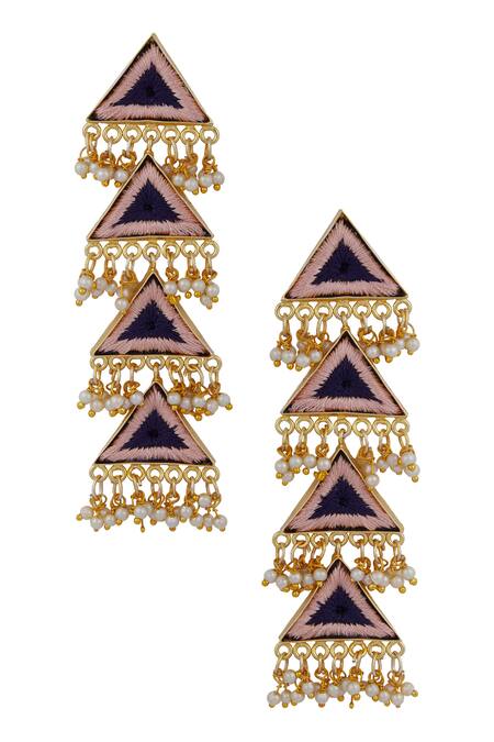 Shop Bauble Bazaar Gold Plated Pearls Tiered Bead Danglers at Aza Fashions Shop_Bauble Bazaar_Gold Plated Pearls Tiered Bead Danglers _at_Aza_Fashions