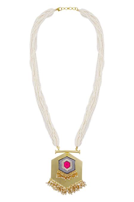 Shop Bauble Bazaar Gold Plated Geometric Pendant Necklace at Aza Fashions Shop_Bauble Bazaar_Gold Plated Geometric Pendant Necklace _at_Aza_Fashions