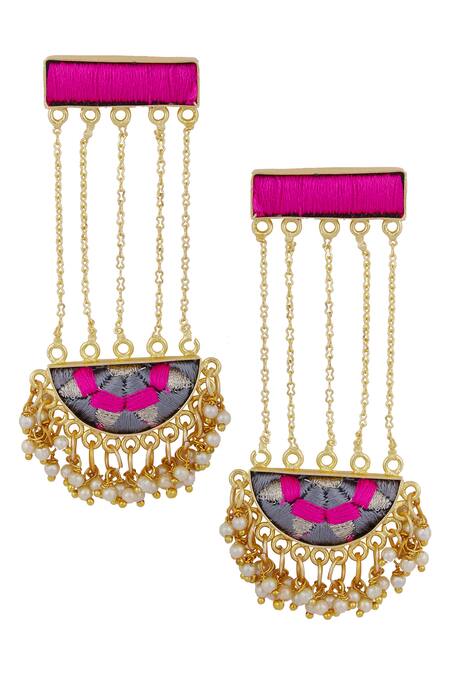 Shop Bauble Bazaar Gold Plated Pearls, Zari Geometric Bead Danglers at Aza Fashions Shop_Bauble Bazaar_Gold Plated Pearls, Zari Geometric Bead Danglers _at_Aza_Fashions