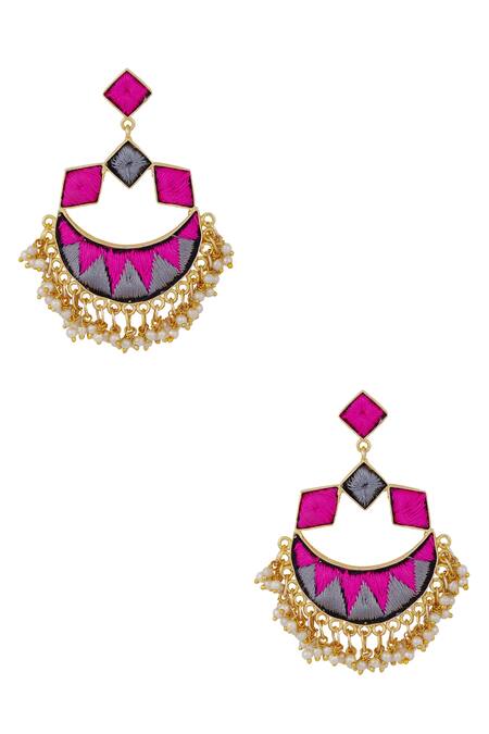 Shop Bauble Bazaar Gold Plated Pearls, Embroidery Geometric Bead Danglers at Aza Fashions Shop_Bauble Bazaar_Gold Plated Pearls, Embroidery Geometric Bead Danglers _at_Aza_Fashions