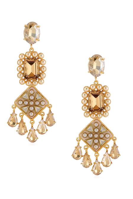 Shop Bblingg Gold Plated Crystals, Smocking Zahara Embellished Earrings at Aza Fashions Shop_Bblingg_Gold Plated Crystals, Smocking Zahara Embellished Earrings _at_Aza_Fashions