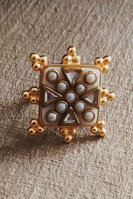 Shop Bblingg Gold Plated Pearls, Stones Viana Mini Embellished Ring at Aza Fashions Shop_Bblingg_Gold Plated Pearls, Stones Viana Mini Embellished Ring _at_Aza_Fashions