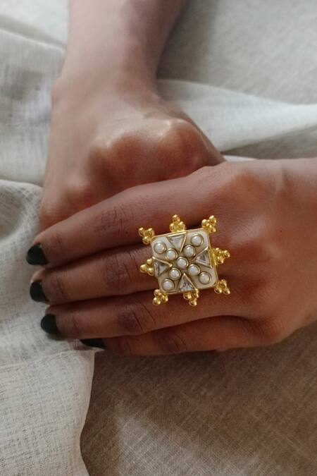 Bblingg Gold Plated Pearls, Stones Viana Mini Embellished Ring at Aza Fashions Bblingg_Gold Plated Pearls, Stones Viana Mini Embellished Ring _at_Aza_Fashions