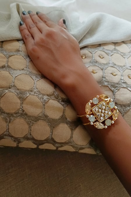 Buy Bblingg Multi Color Crystals, Pearls, Smocking Suhaaya Embellished Mini Cuff Online at Aza Fashions Buy_Bblingg_Multi Color Crystals, Pearls, Smocking Suhaaya Embellished Mini Cuff _Online_at_Aza_Fashions