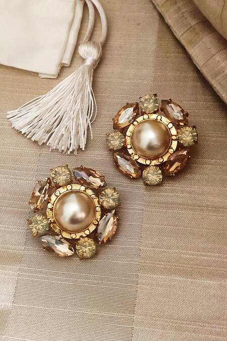 Shop Bblingg Gold Plated Stones, Crystals, Pearls Sangria Stud Earrings at Aza Fashions Shop_Bblingg_Gold Plated Stones, Crystals, Pearls Sangria Stud Earrings _at_Aza_Fashions