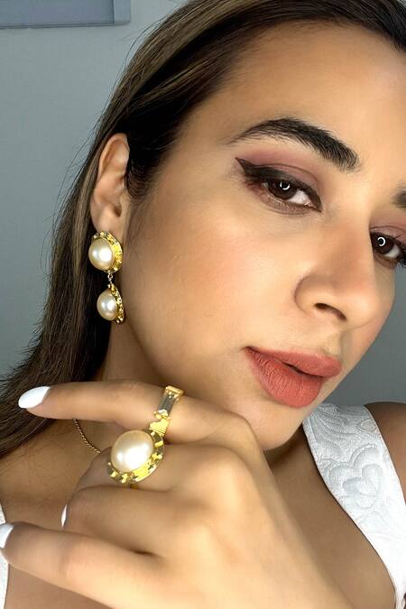 Buy Bblingg Gold Plated Stones, Pearls Sangria Tiered Dangler Earrings Online at Aza Fashions Buy_Bblingg_Gold Plated Stones, Pearls Sangria Tiered Dangler Earrings _Online_at_Aza_Fashions