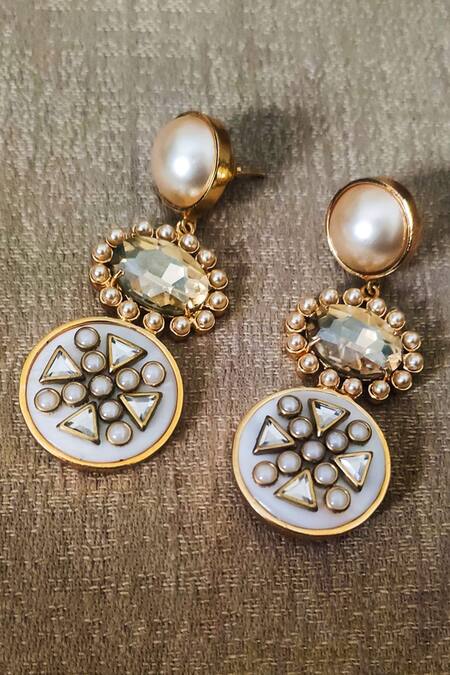 Shop Bblingg Gold Plated Crystals, Smocking Sanah Embellished Dangler Earrings at Aza Fashions Shop_Bblingg_Gold Plated Crystals, Smocking Sanah Embellished Dangler Earrings _at_Aza_Fashions