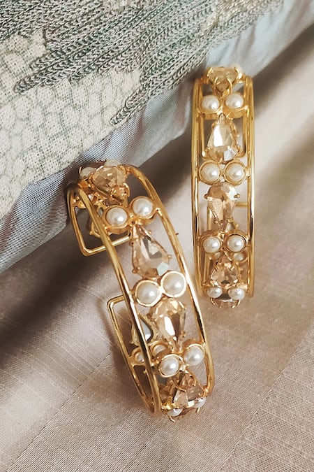 Shop_Bblingg_Gold Plated Crystals, Smocking, Pearls Samara Embellished Cuff _at_Aza_Fashions