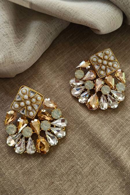 Shop Bblingg Gold Plated Crystals, Smocking Nivi Earrings at Aza Fashions Shop_Bblingg_Gold Plated Crystals, Smocking Nivi Earrings _at_Aza_Fashions