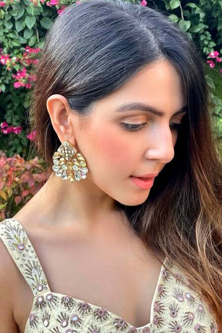 Bblingg Gold Plated Crystals, Smocking Nivi Earrings at Aza Fashions Bblingg_Gold Plated Crystals, Smocking Nivi Earrings _at_Aza_Fashions