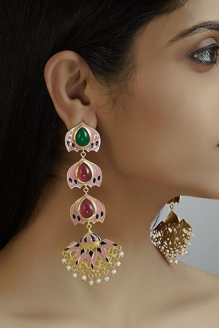 Belsi's Gold Plated Stones Handcrafted Earrings 