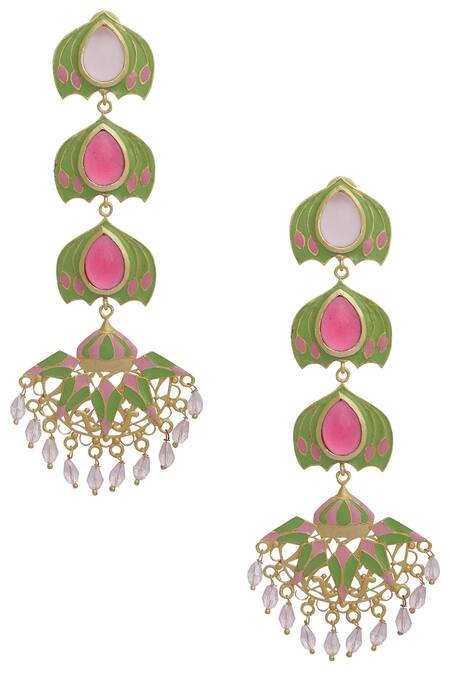 Shop BelsI'S Gold Plated Stones Handcrafted Earrings at Aza Fashions Shop_BelsI'S_Gold Plated Stones Handcrafted Earrings_at_Aza_Fashions