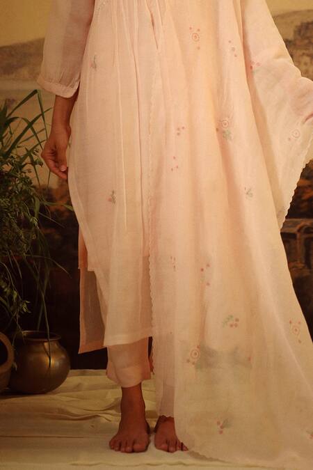 Shop_Tatwa_Ivory Handloom Cotton, Viscose, Silk Sequins, Vineyard Pintuck Kurta And Pant Set _Online_at_Aza_Fashions