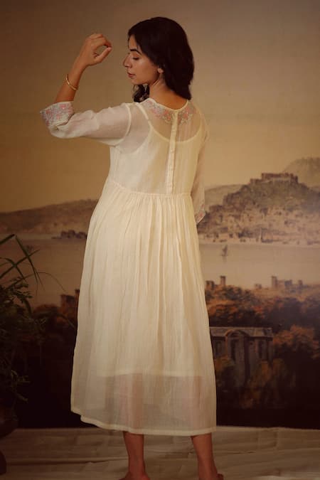 Tatwa Handloom Chanderi Floral Embroidered Dress 