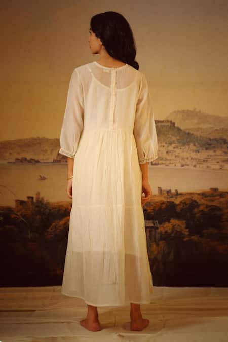 Tatwa Handloom Chanderi Embroidered Tiered Dress 