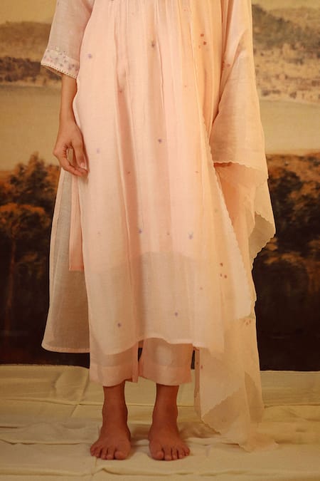 Shop_Tatwa_Ivory Viscose, Silk Sequins, Zari Round Neck Resham Embroidered Kurta And Pant Set _Online_at_Aza_Fashions