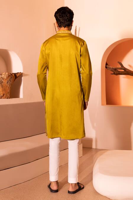 Shop Shreyansh Designs Yellow Silk, Cotton Sequins, Faqat Floral Bloom Embroidered Kurta With Pant at Aza Fashions Shop_Shreyansh Designs_Yellow Silk, Cotton Sequins, Faqat Floral Bloom Embroidered Kurta With Pant _at_Aza_Fashions