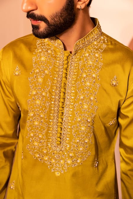 Buy Shreyansh Designs Yellow Silk, Cotton Sequins, Faqat Floral Bloom Embroidered Kurta With Pant Online at Aza Fashions Buy_Shreyansh Designs_Yellow Silk, Cotton Sequins, Faqat Floral Bloom Embroidered Kurta With Pant _Online_at_Aza_Fashions