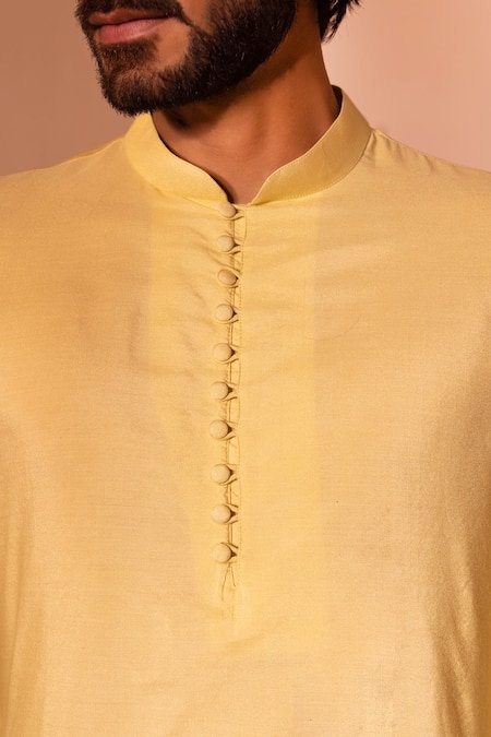 Shreyansh Designs Yellow Silk, Cotton Pearls Harf Padma Kurta With Pant Online at Aza Fashions Shreyansh Designs_Yellow Silk, Cotton Pearls Harf Padma Kurta With Pant _Online_at_Aza_Fashions