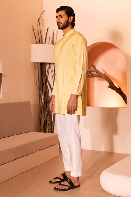 Buy Shreyansh Designs Yellow Silk, Cotton Pearls Harf Padma Kurta With Pant Online at Aza Fashions Buy_Shreyansh Designs_Yellow Silk, Cotton Pearls Harf Padma Kurta With Pant _Online_at_Aza_Fashions