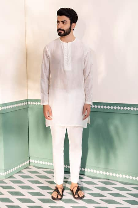 Shreyansh Designs White Padma Silk Embroidered Sleeves Cutdana Shirin Kurta With Pant 