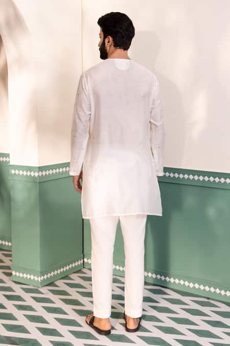 Shop Shreyansh Designs White Silk Embroidery Shirin Padma Kurta With Pant at Aza Fashions Shop_Shreyansh Designs_White Silk Embroidery Shirin Padma Kurta With Pant _at_Aza_Fashions