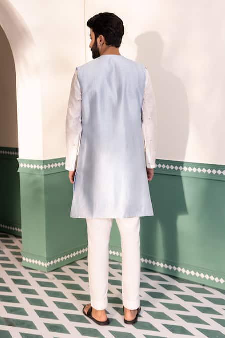 Shop Shreyansh Designs Blue Silk Cut Work, Beads Noor Floral Embroidered Shrug Pant Set at Aza Fashions Shop_Shreyansh Designs_Blue Silk Cut Work, Beads Noor Floral Embroidered Shrug Pant Set _at_Aza_Fashions