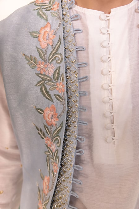 Buy Shreyansh Designs Blue Silk Cut Work, Beads Noor Floral Embroidered Shrug Pant Set Online at Aza Fashions Buy_Shreyansh Designs_Blue Silk Cut Work, Beads Noor Floral Embroidered Shrug Pant Set _Online_at_Aza_Fashions