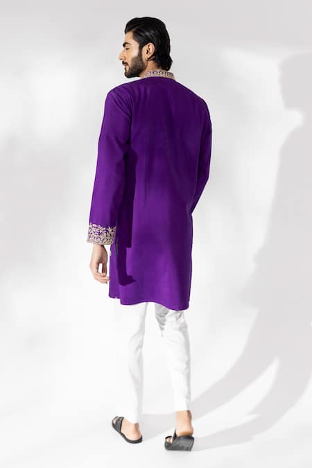 Shop Shreyansh Designs Purple Silk Cut Work Sifat Embroidered Placket Kurta With Pant at Aza Fashions Shop_Shreyansh Designs_Purple Silk Cut Work Sifat Embroidered Placket Kurta With Pant _at_Aza_Fashions