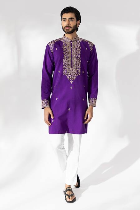 Buy Shreyansh Designs Purple Silk Cut Work Sifat Embroidered Placket Kurta With Pant Online at Aza Fashions Buy_Shreyansh Designs_Purple Silk Cut Work Sifat Embroidered Placket Kurta With Pant _Online_at_Aza_Fashions