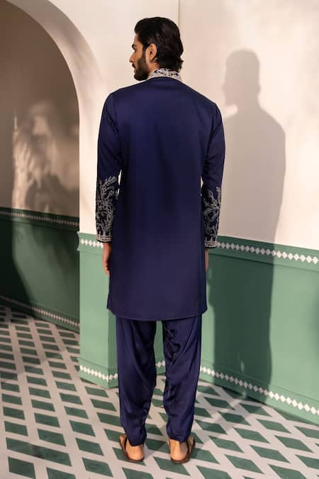Shop Shreyansh Designs Blue Silk Cut Work Gul Floral Embroidered Kurta With Pant at Aza Fashions Shop_Shreyansh Designs_Blue Silk Cut Work Gul Floral Embroidered Kurta With Pant _at_Aza_Fashions