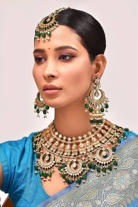 Buy Zevar By Geeta Gold Plated Stones, Pearls, Embroidery Kundan Embellished Necklace Set Buy_Zevar By Geeta_Gold Plated Stones, Pearls, Embroidery Kundan Embellished Necklace Set