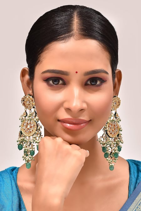 Zevar by Geeta Kundan & Pearl Embellished Dangler Earrings 