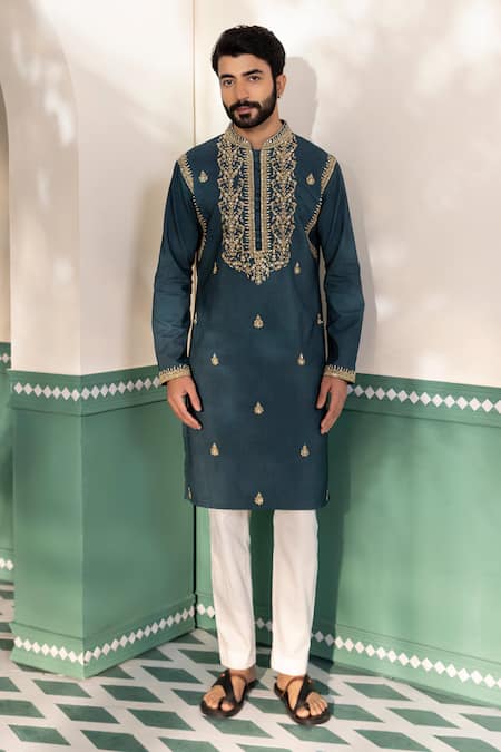 Shreyansh Designs Green Padma Silk Hand Embroidery Beads Mushq Kurta With Pant 