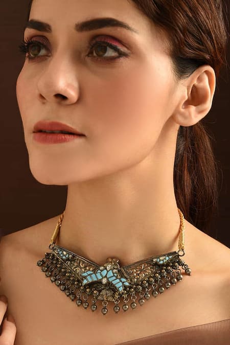 Mero Jewellery Carved Dual Tone Choker 
