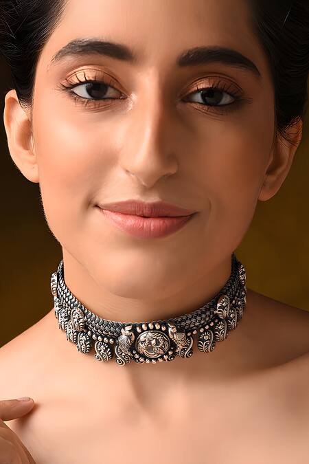 Buy Teejh Adhira Black Silver Oxidised Choker Necklace For Women Online