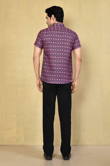 Shop_Arihant Rai Sinha_Pink Lycra Geometric Print Shirt _at_Aza_Fashions