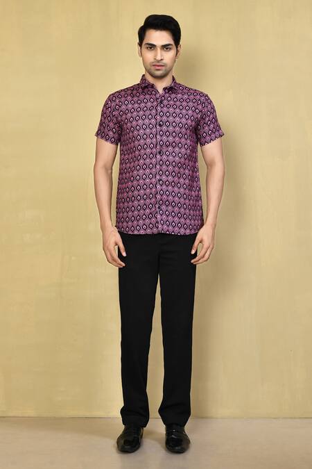 Buy_Arihant Rai Sinha_Pink Lycra Geometric Print Shirt _Online_at_Aza_Fashions